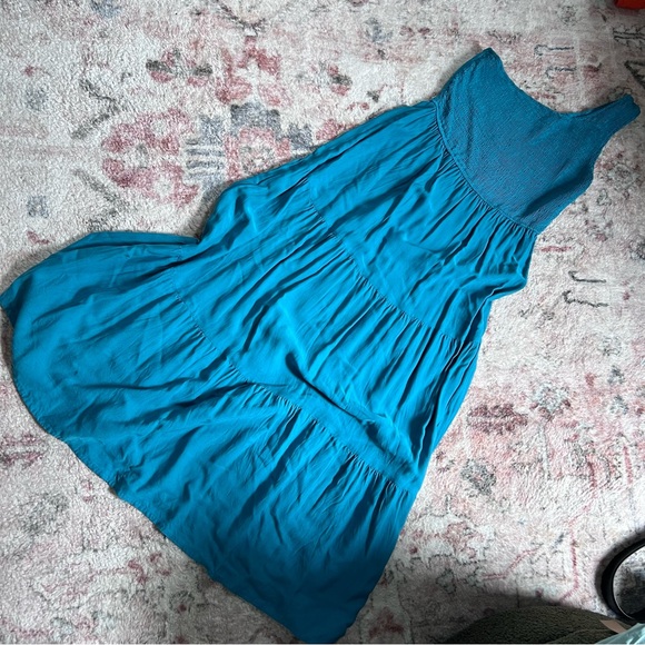 Teal One Shoulder Boho Tiered Midi Dress - Picture 4 of 5